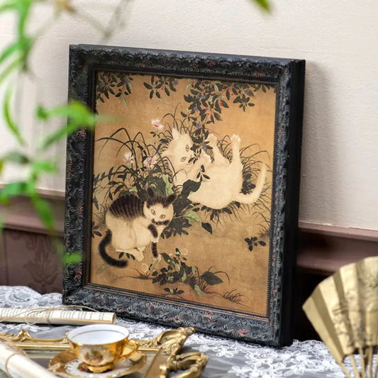 Vintage Style Cat Botanical Framed Wall Art
