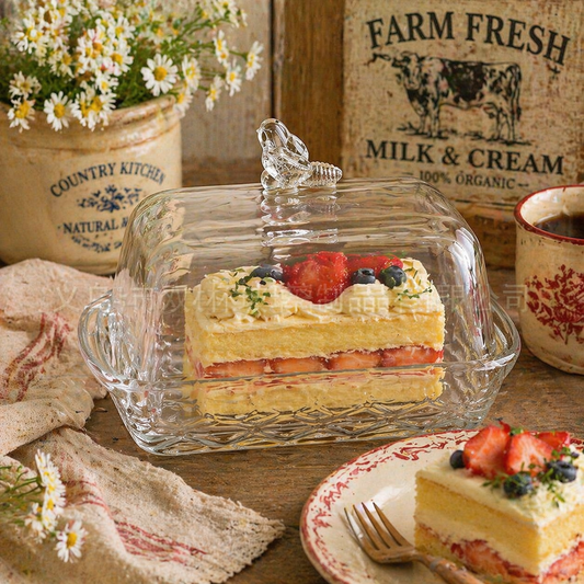 Cut Glass Butter Dish with Bird Knob Lid