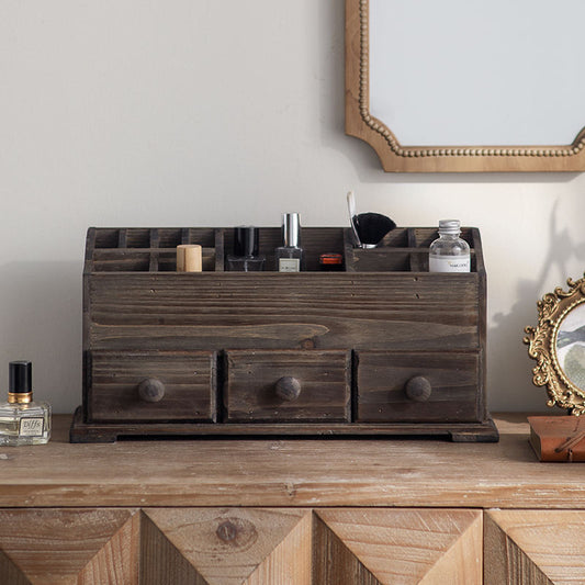 Rustic Wooden Desk Organizer with Drawers