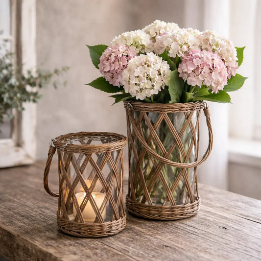 Classic Glass and Wicker Vase