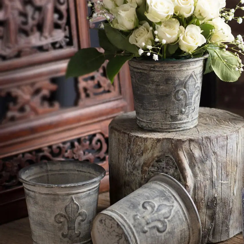 fleur de lis plant pots Zinc Finish Fleur de Lis Flower Pot