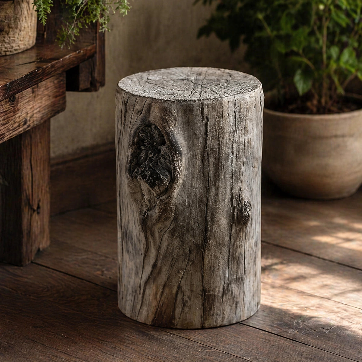 Distressed  Cement Log Display Riser