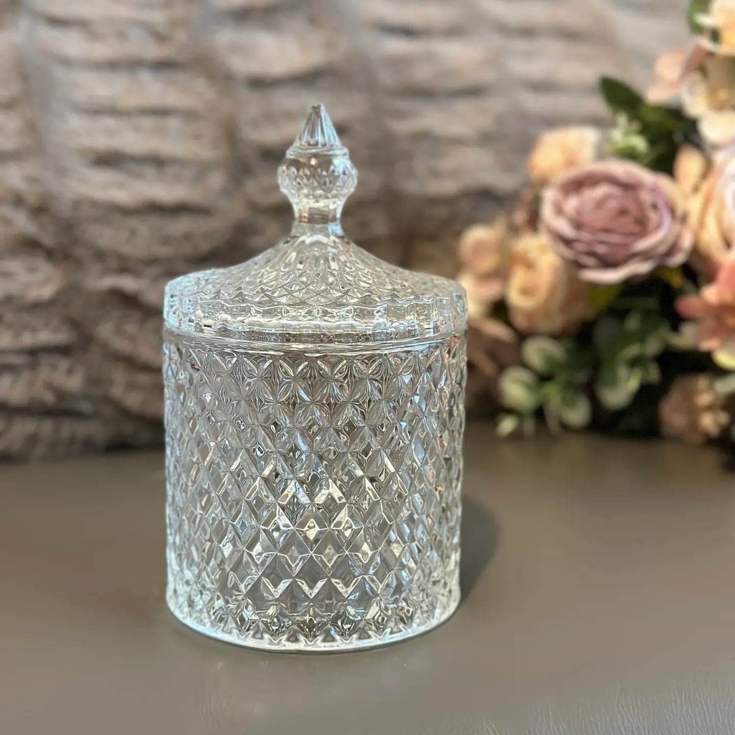 Diamond-Cut Crystal Clear Glass Storage Jar