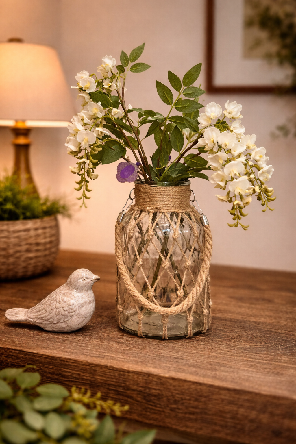 Vintage Hand-woven Mesh Pocket Hanging Glass Vase