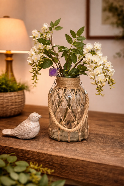 Vintage Hand-woven Mesh Pocket Hanging Glass Vase