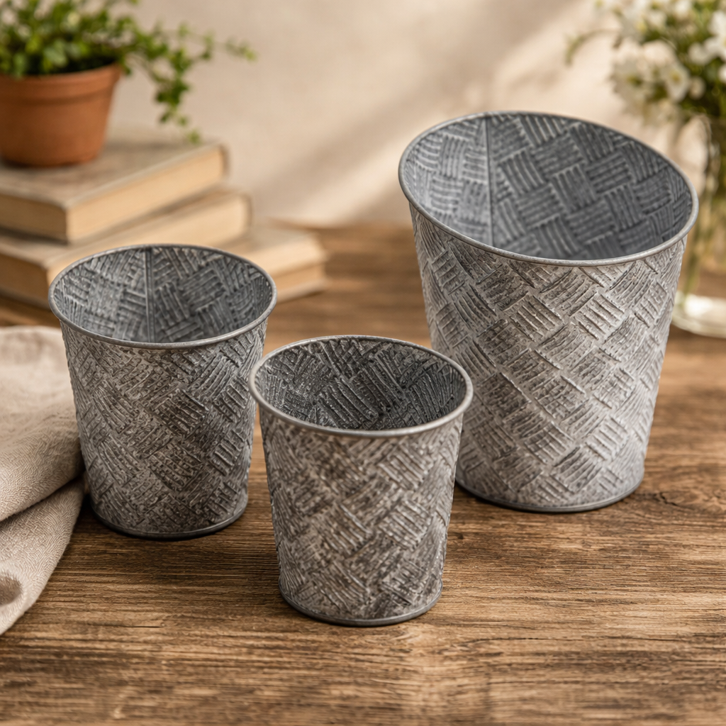 Round Basketweave Planters