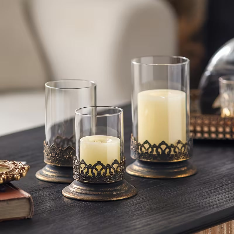 Glass & Metal Candle Holder Set of 3