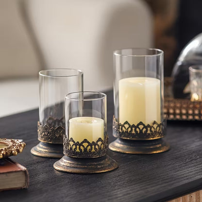 Glass & Metal Candle Holder Set of 3