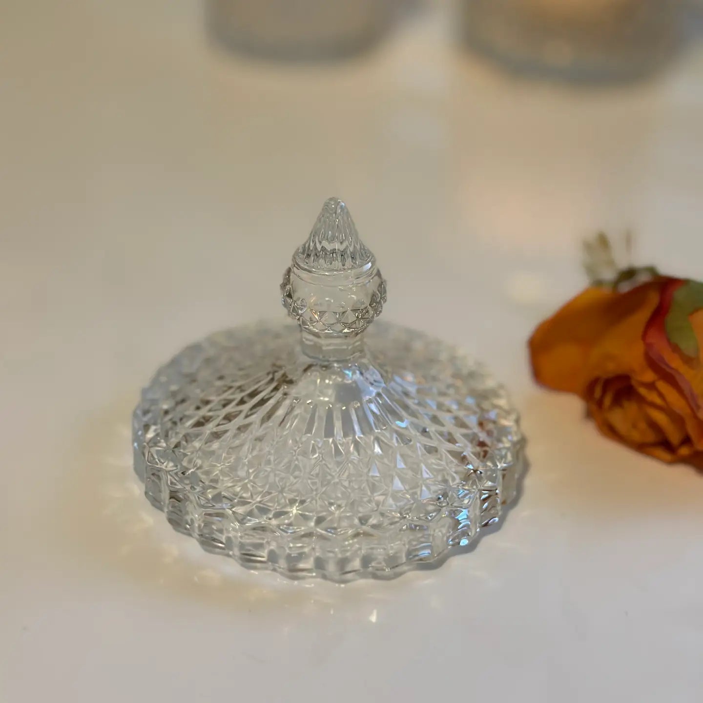 Diamond-Cut Crystal Clear Glass Storage Jar