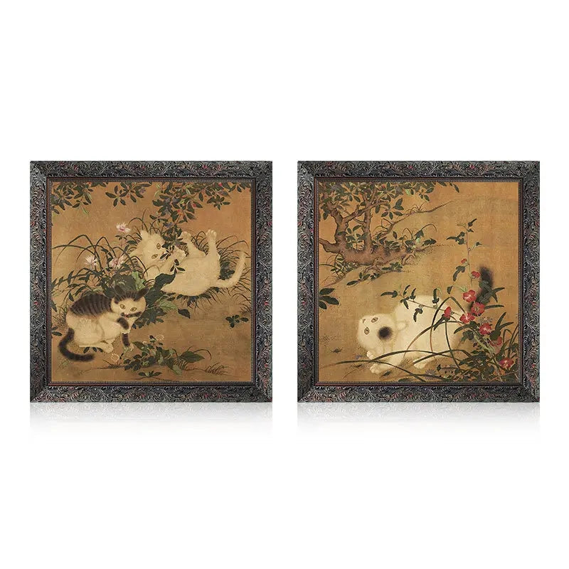 Vintage Style  Cat Botanical Framed Wall Art