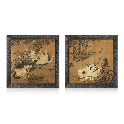 Vintage Style  Cat Botanical Framed Wall Art