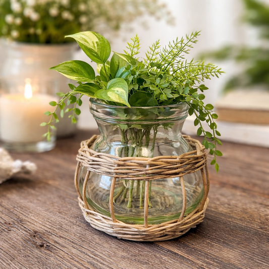Glass Vase with Wicker Base