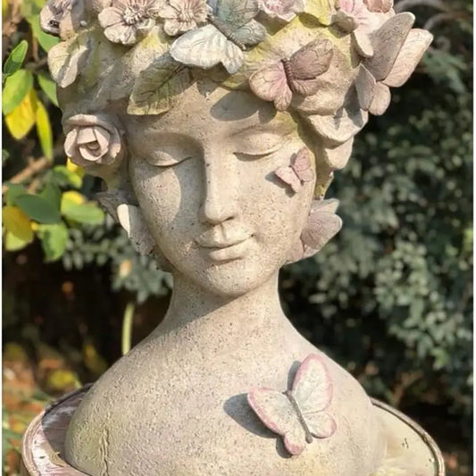 RESIN YOUNG GIRL PLANTER WITH COLORFUL BUTTERFLY