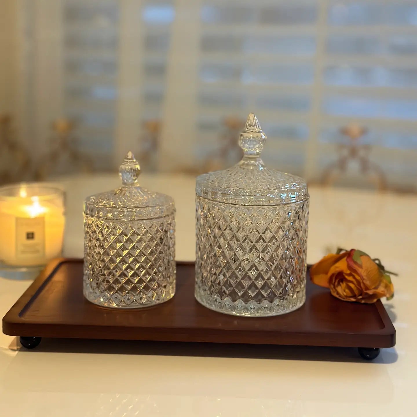 Diamond-Cut Crystal Clear Glass Storage Jar