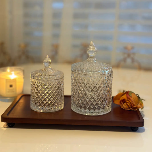 Diamond-Cut Crystal Glass Storage Jar Set