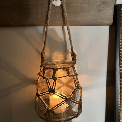 Hand-woven Mesh Pocket Hanging Glass Vase/Candle Holder