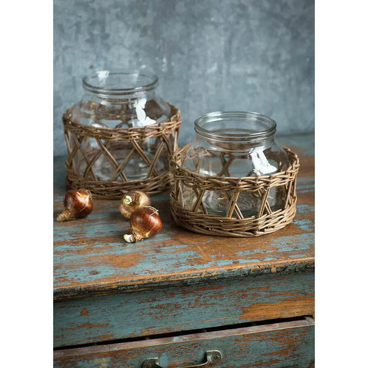 Glass and Woven Willow Canister