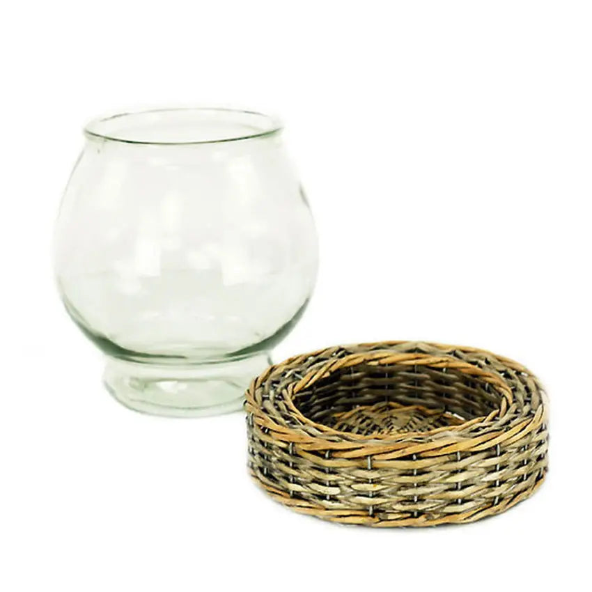 Glass and Wicker Round Terrarium Small