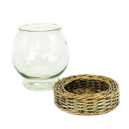 Glass and Wicker Round Terrarium Small