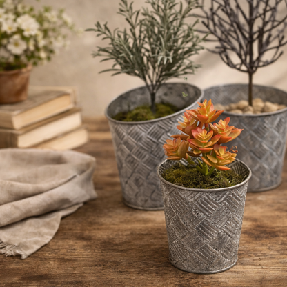 Round Basketweave Planters