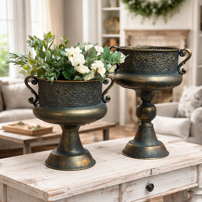 Vintage Ornate Metal Urns