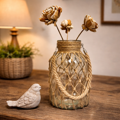 Vintage Hand-woven Mesh Pocket Hanging Glass Vase