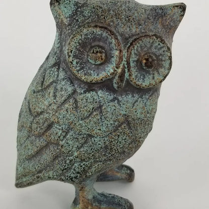 Cast Iron Owl in Antique Green, Blue Rustic Finish