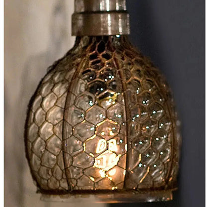 Chicken Wire and Glass Pendant