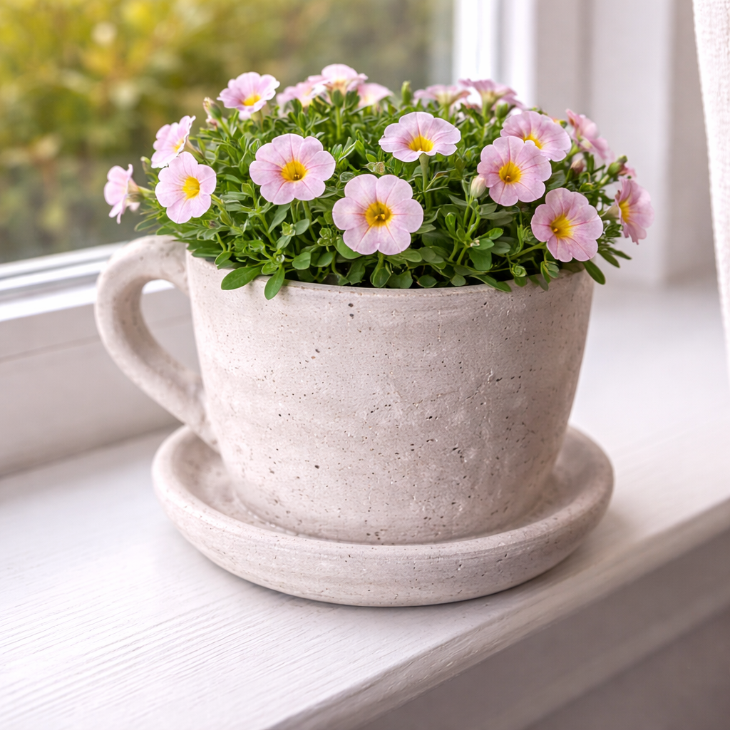 Large Cement Teacup Planter