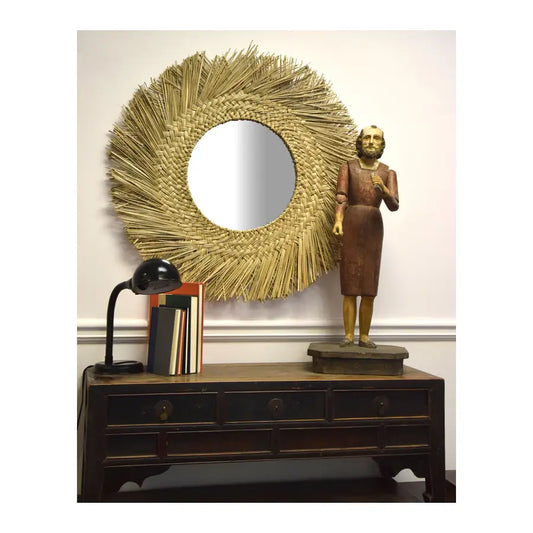 Round Seagrass Mirror