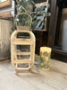 WOOD WITH METAL WHITE LANTERN CANDLE HOLDER