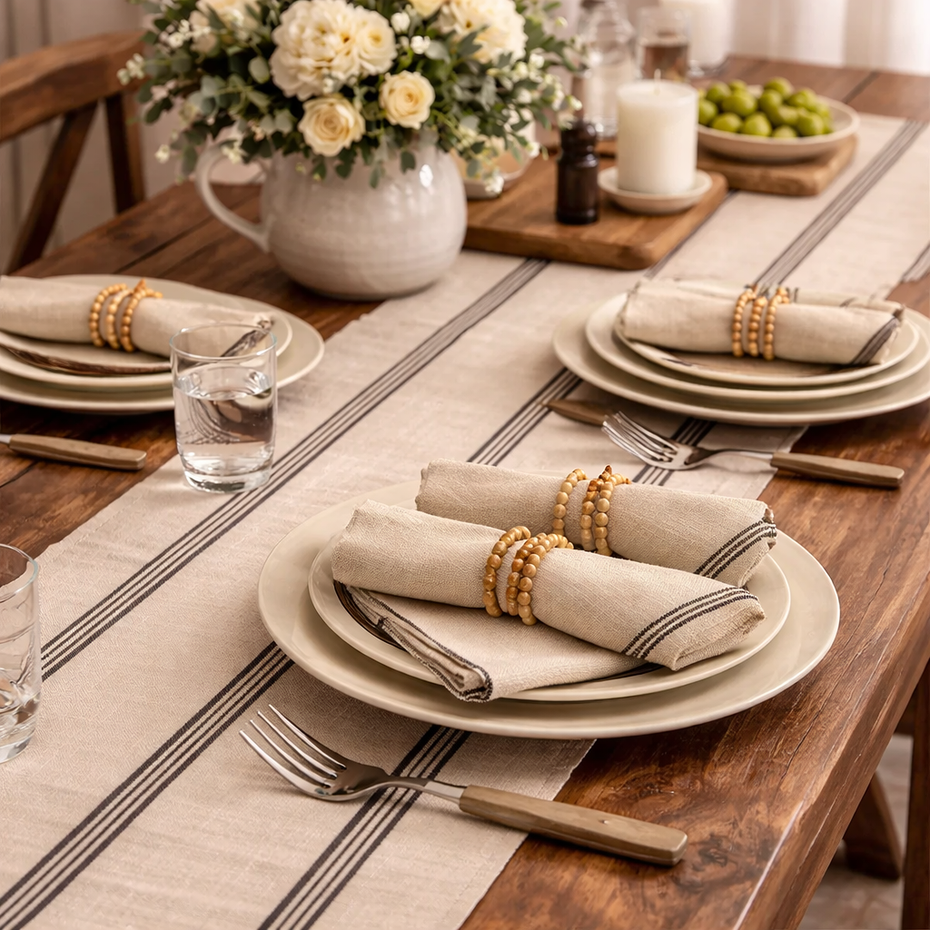 Cotton Black and Beige Striped Napkin