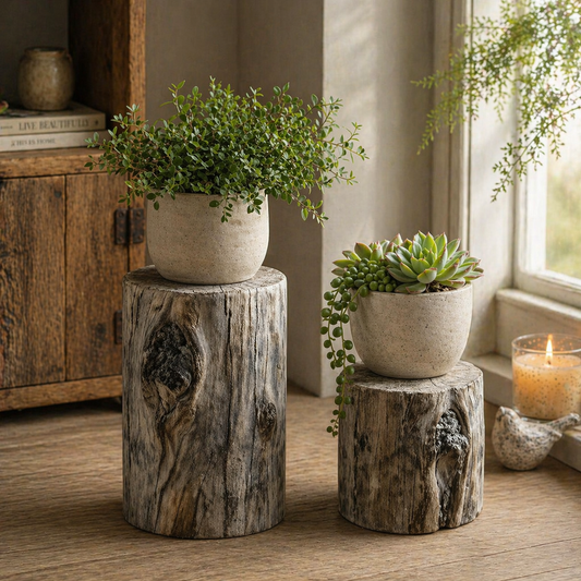 Distressed  Cement Log Display Riser