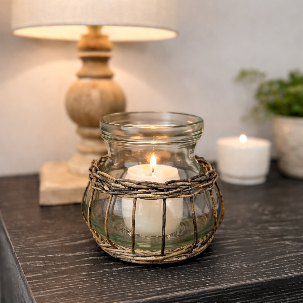 Glass Vase with Wicker Base