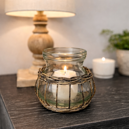 Glass Vase with Wicker Base