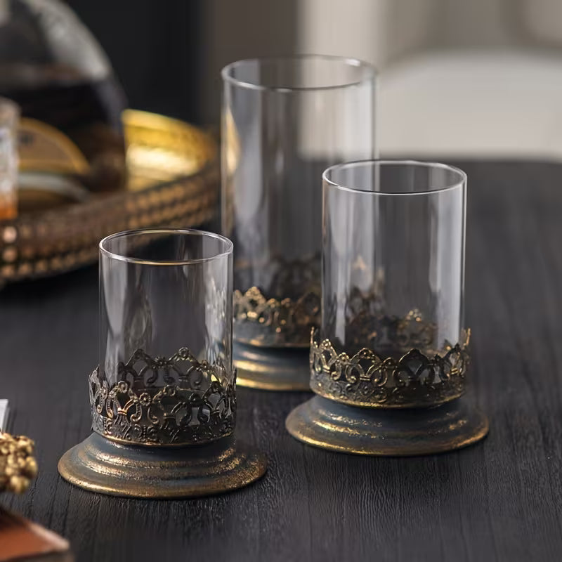 Glass & Metal Candle Holder Set of 3