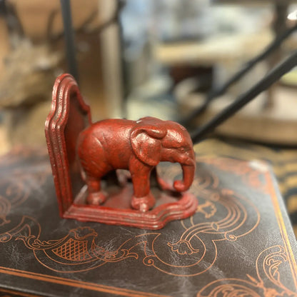 Cast Iron Elephant Bookend in Antiqued Red Finish