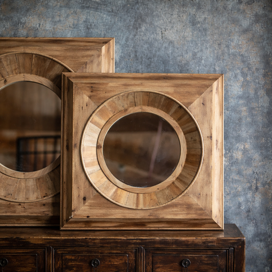 Pine Round Frame Small Mirror