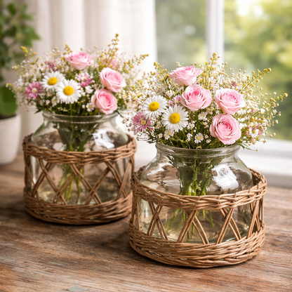Glass and Woven Willow Canister