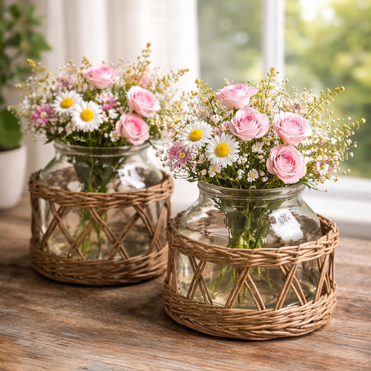 Glass and Woven Willow Canister