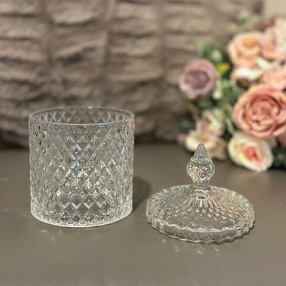 Diamond-Cut Crystal Clear Glass Storage Jar