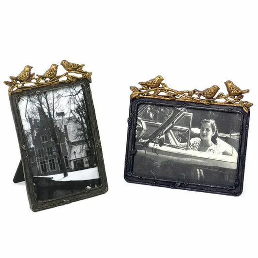 Pewter Frame with Gold Leaf Birds