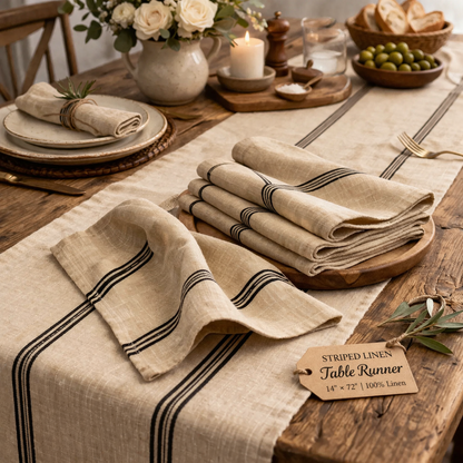 Cotton Black and Beige Striped Napkin