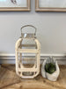 WOOD WITH METAL WHITE LANTERN CANDLE HOLDER