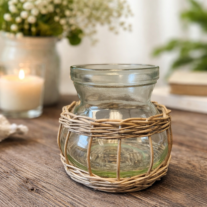 Glass Vase with Wicker Base
