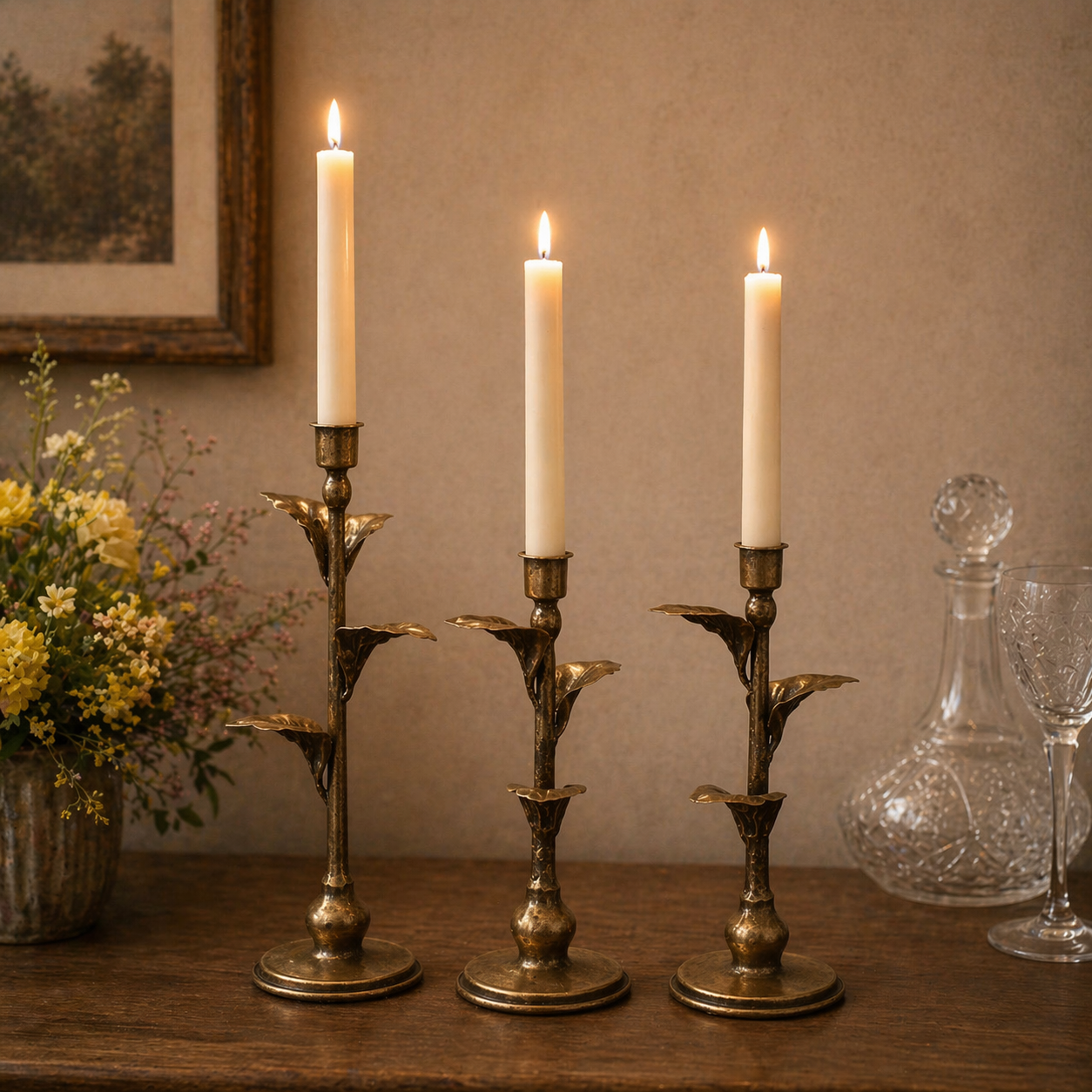 Metal Leaf Candle Holders – Set of 3