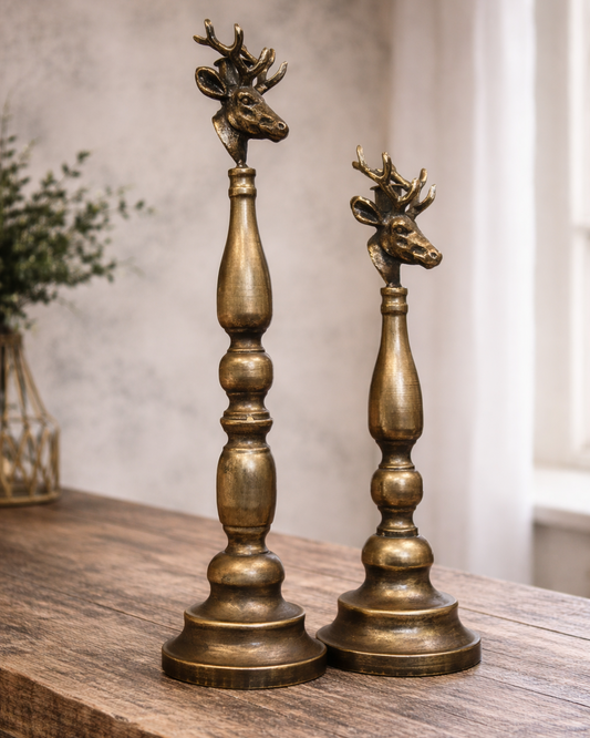Antique Brass Deer Head Candle Holder
