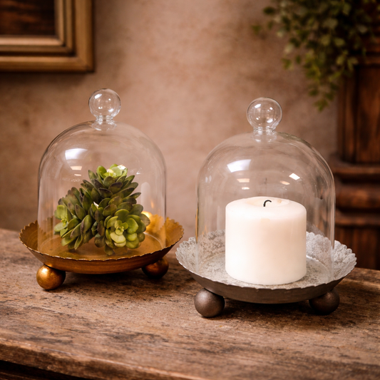 Cloche Candle Holder with Metal Plate