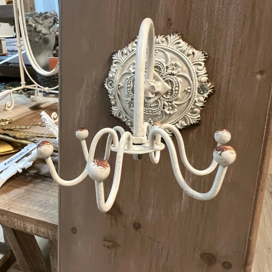 PEWTER HOOK IN DISDRESSED WHITE FINISH