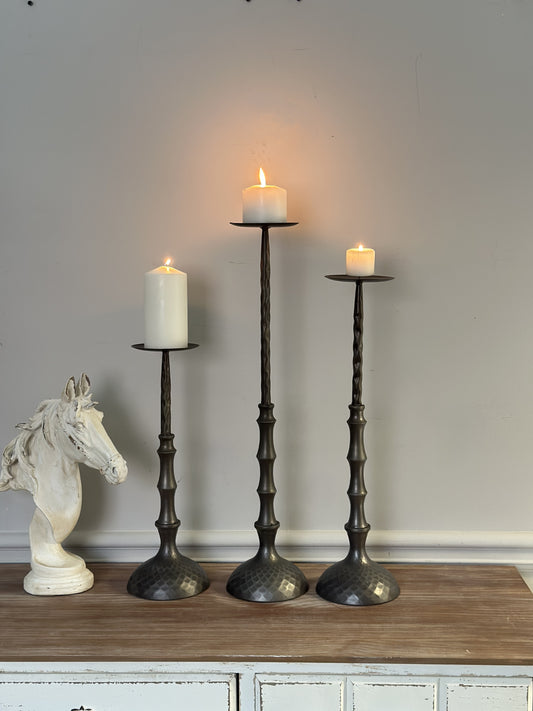 Hammered Metal Pillar Candle Holder